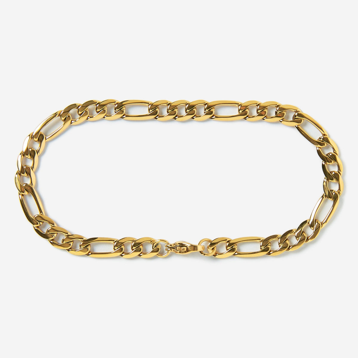 A stainless steel men's figaro chain bracelet from Australian jewellery brand Billie Jo, featuring a thick bold alternating link design in a polished gold finish, perfect for everyday wear.
