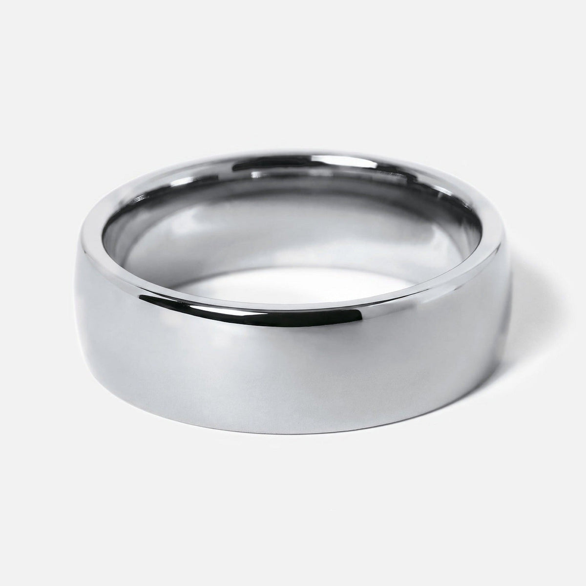 Men's Canvas Ring in 316L stainless steel, silver finish, angled view of the wide domed band, polished