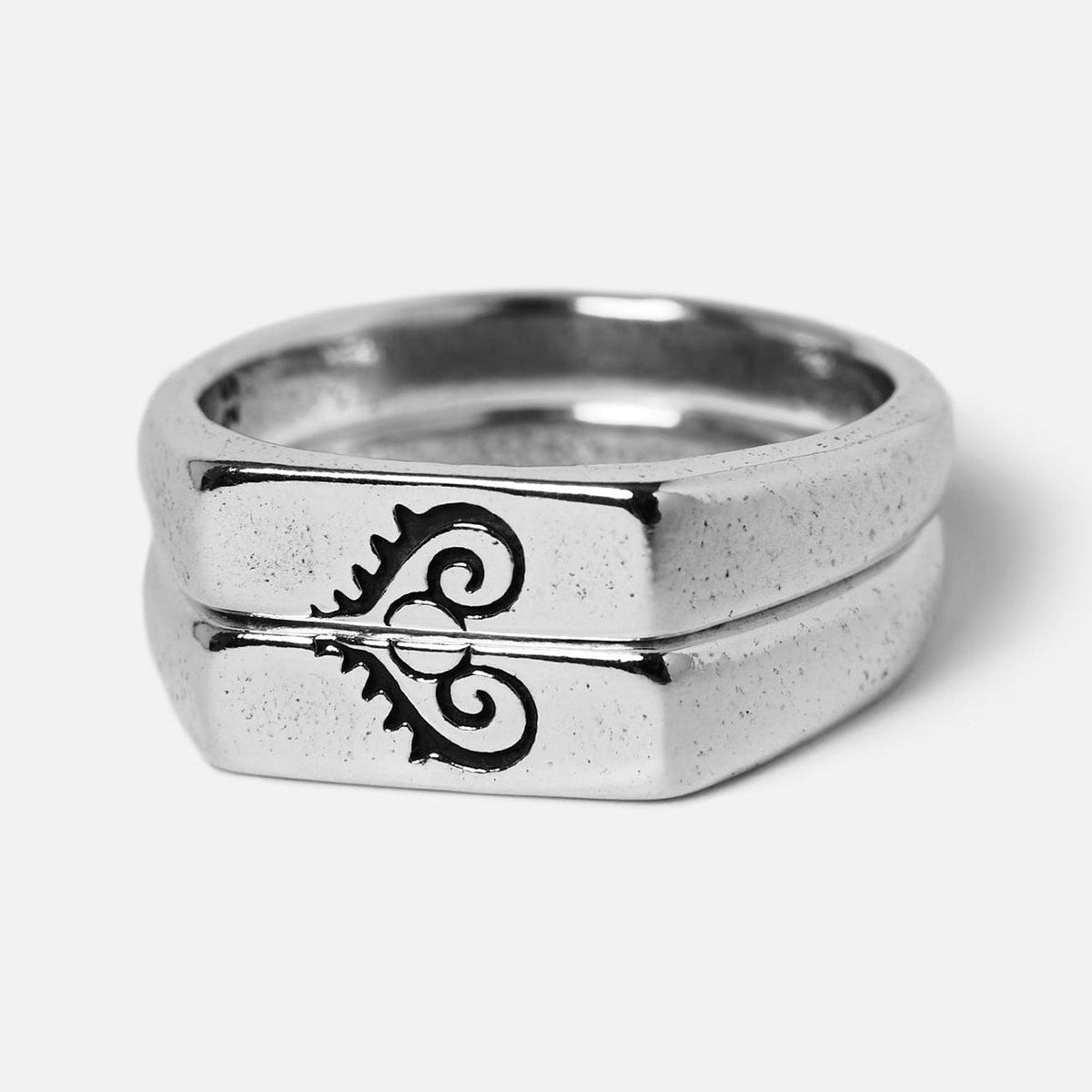 Billie Jo's sterling silver Connection Stackers rings for men, featuring a unique engraved design. Modern Australian men's jewellery.