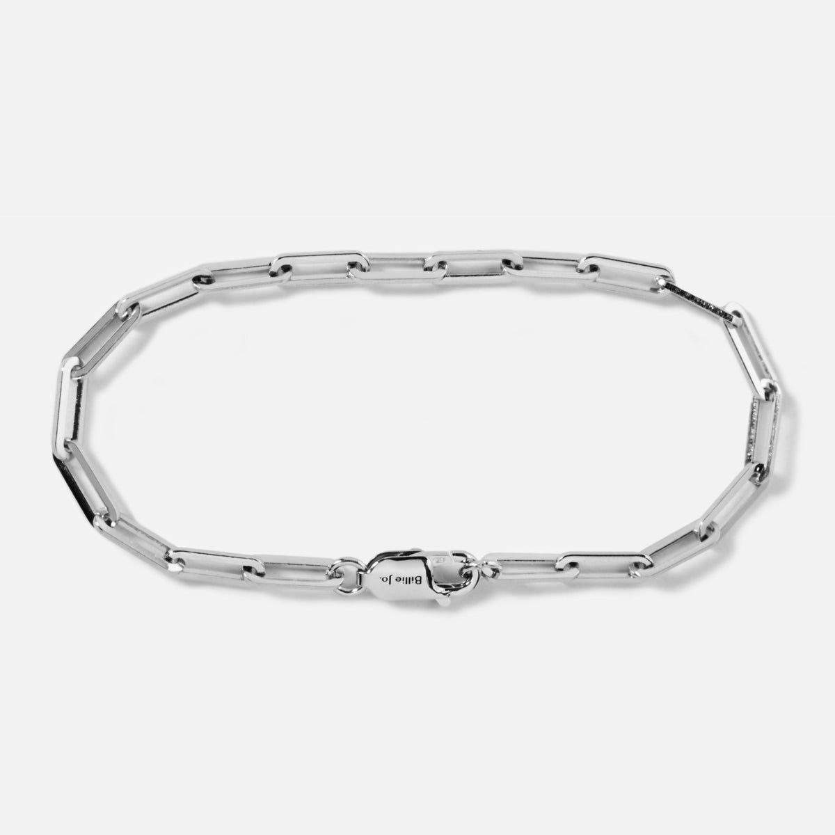 A men's sterling silver Link Bracelet from Australian jewellery brand Billie Jo, shown in full against a clean white background. The modern, masculine design features rectangular links and a secure clasp with "Billie Jo" engraving.