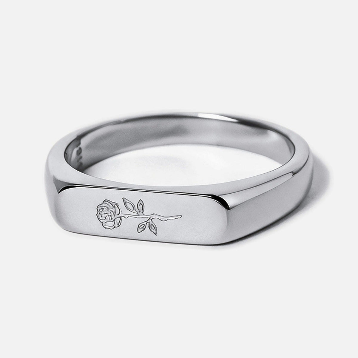 Men's Rosa II Ring in 316L stainless steel, silver finish, bar ring with a rose outline engraved on the face