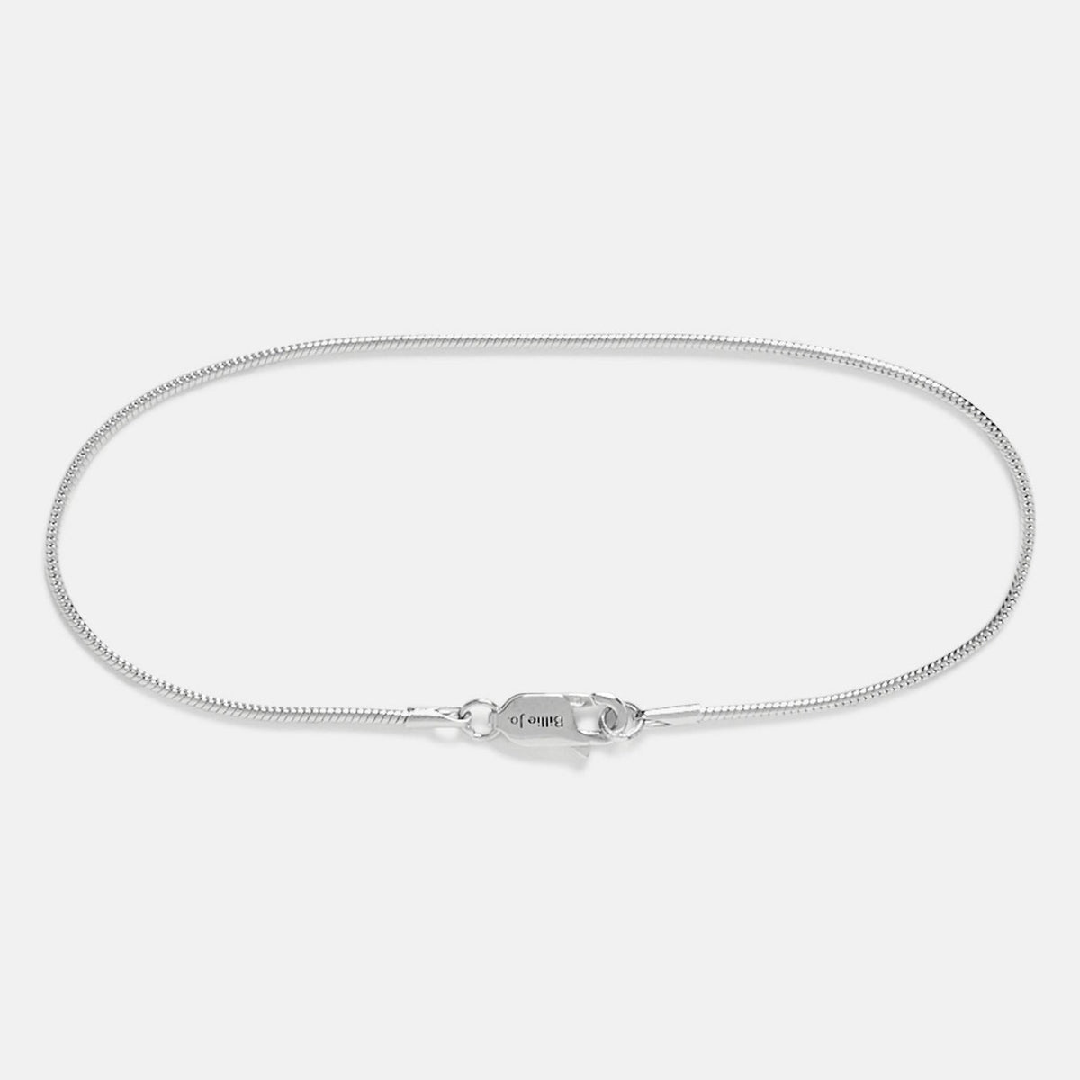 Billie Jo's classic sterling silver snake chain bracelet for men. This clean product shot showcases the fluid, minimalist design and branded clasp.