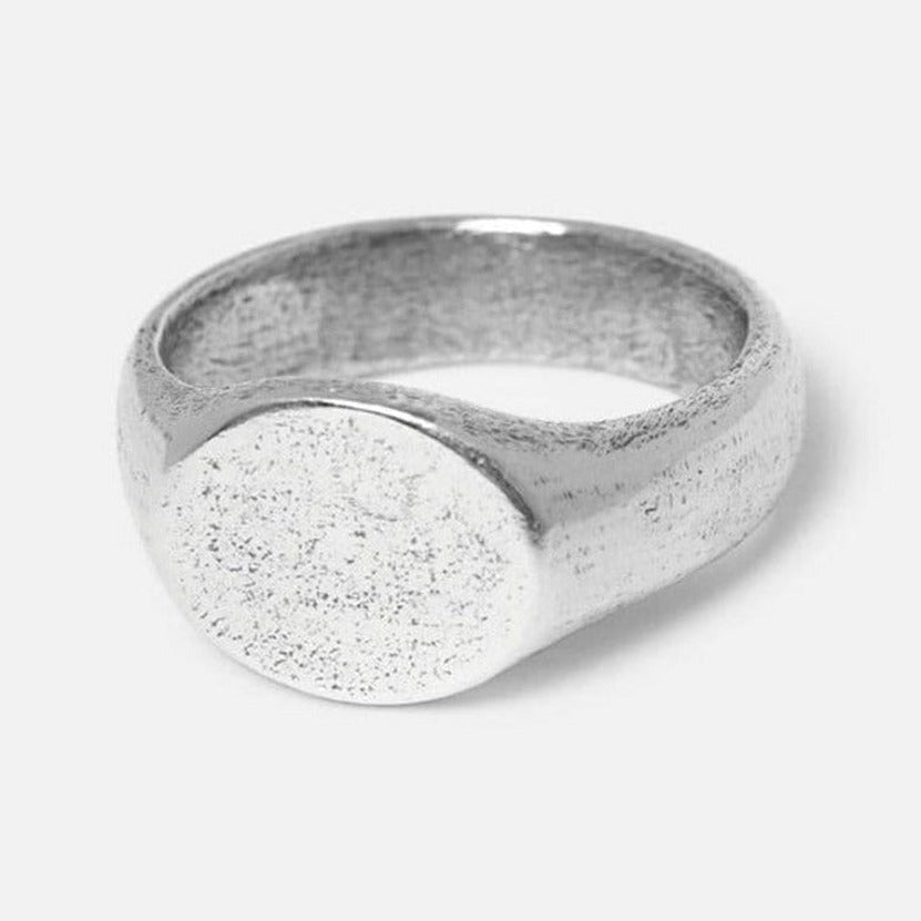 A sterling silver Signet Ring from Australian men's jewellery brand Billie Jo, with a classic circular face and a smooth, polished finish.