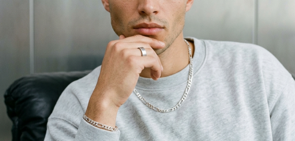  Mens stainless steel jewellery chains in 316L steel and 18K gold finishes from Billie Jo