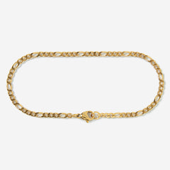 A stainless steel men's slim  figaro chain bracelet from Australian jewellery brand Billie Jo, featuring a thick bold alternating link design in a polished gold  finish, perfect for everyday wear.