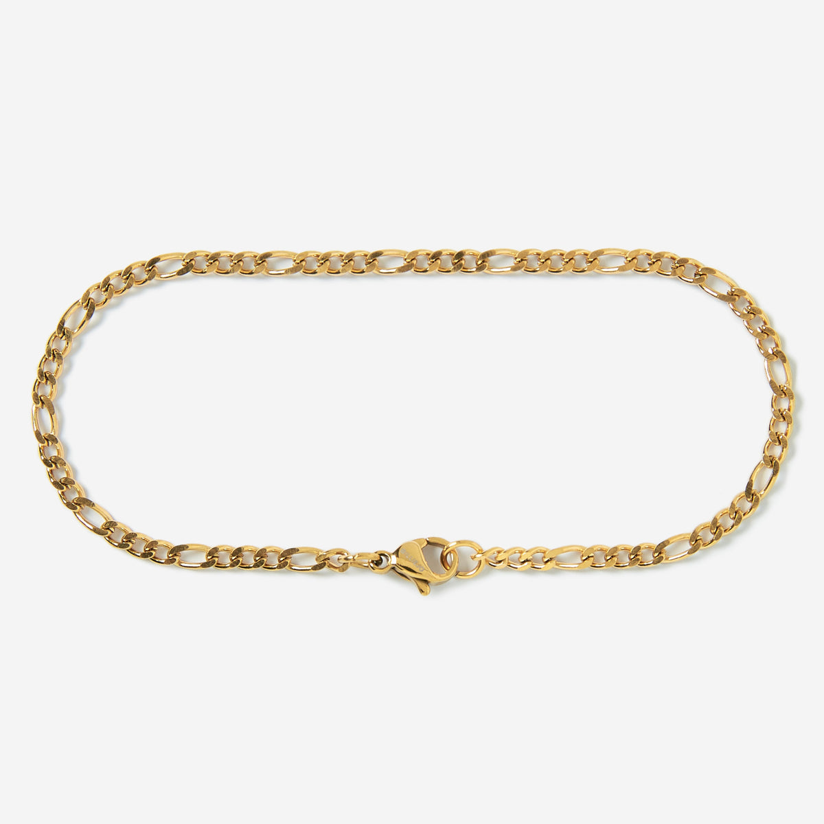 A stainless steel men's slim  figaro chain bracelet from Australian jewellery brand Billie Jo, featuring a thick bold alternating link design in a polished gold  finish, perfect for everyday wear.
