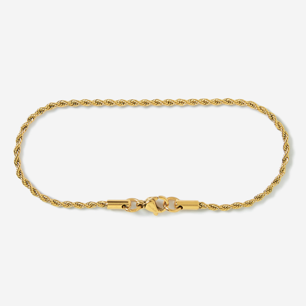A stainless steel men's rope chain bracelet from Australian jewellery brand Billie Jo, featuring a twisted link design in a gold finish.