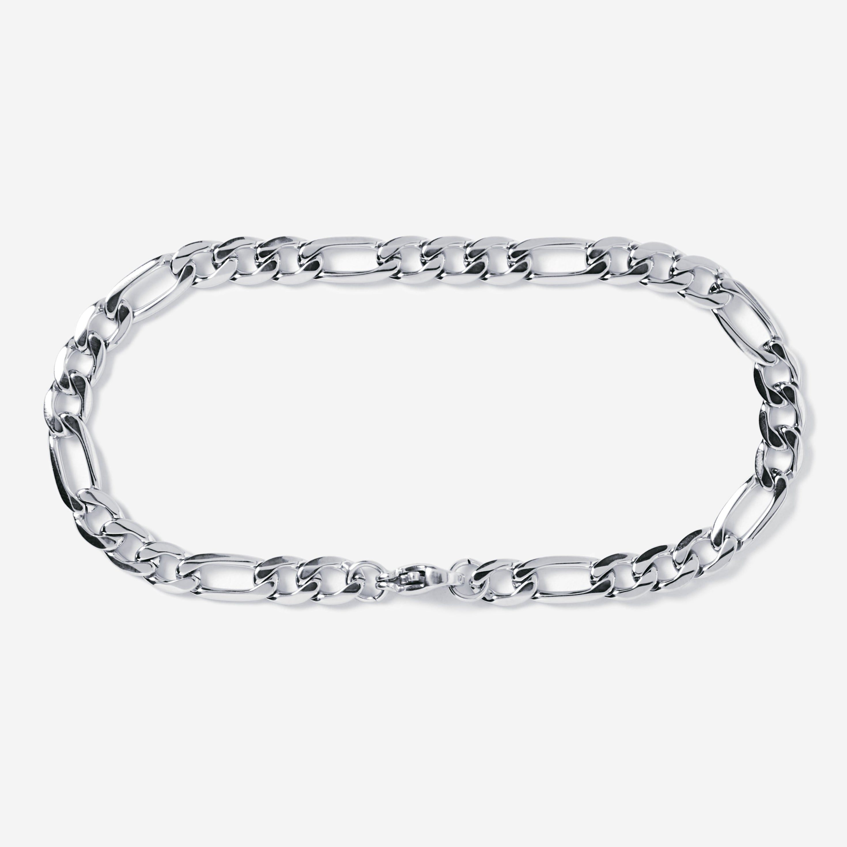 A stainless steel men's figaro chain necklace from Australian jewellery brand Billie Jo, featuring a thick bold alternating link design in a polished silver tone finish, perfect for everyday wear.