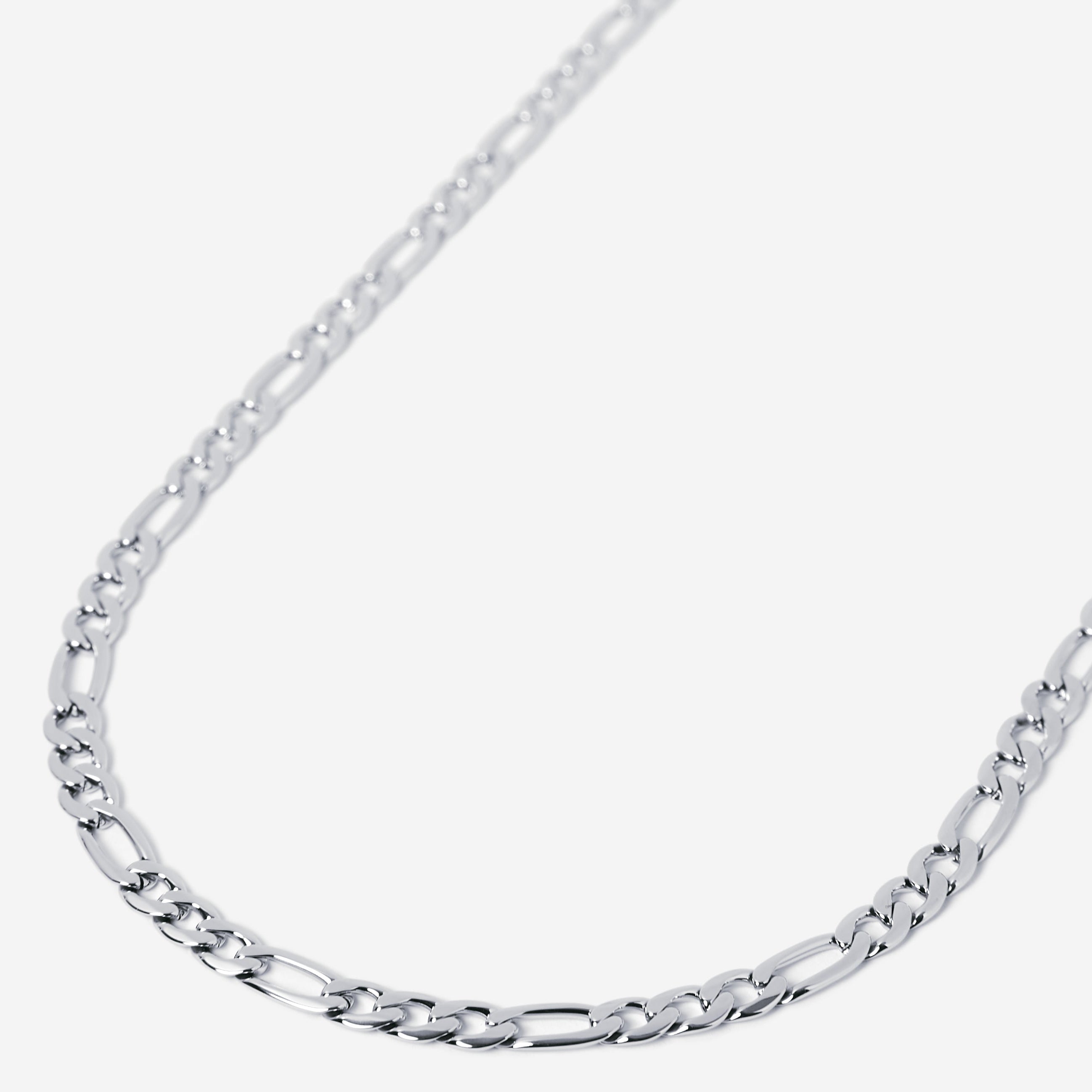 A waterproof silver stainless steel men's figaro chain necklace from Australian jewellery brand Billie Jo, featuring a thick bold alternating link design built to resist tarnish and everyday wear.