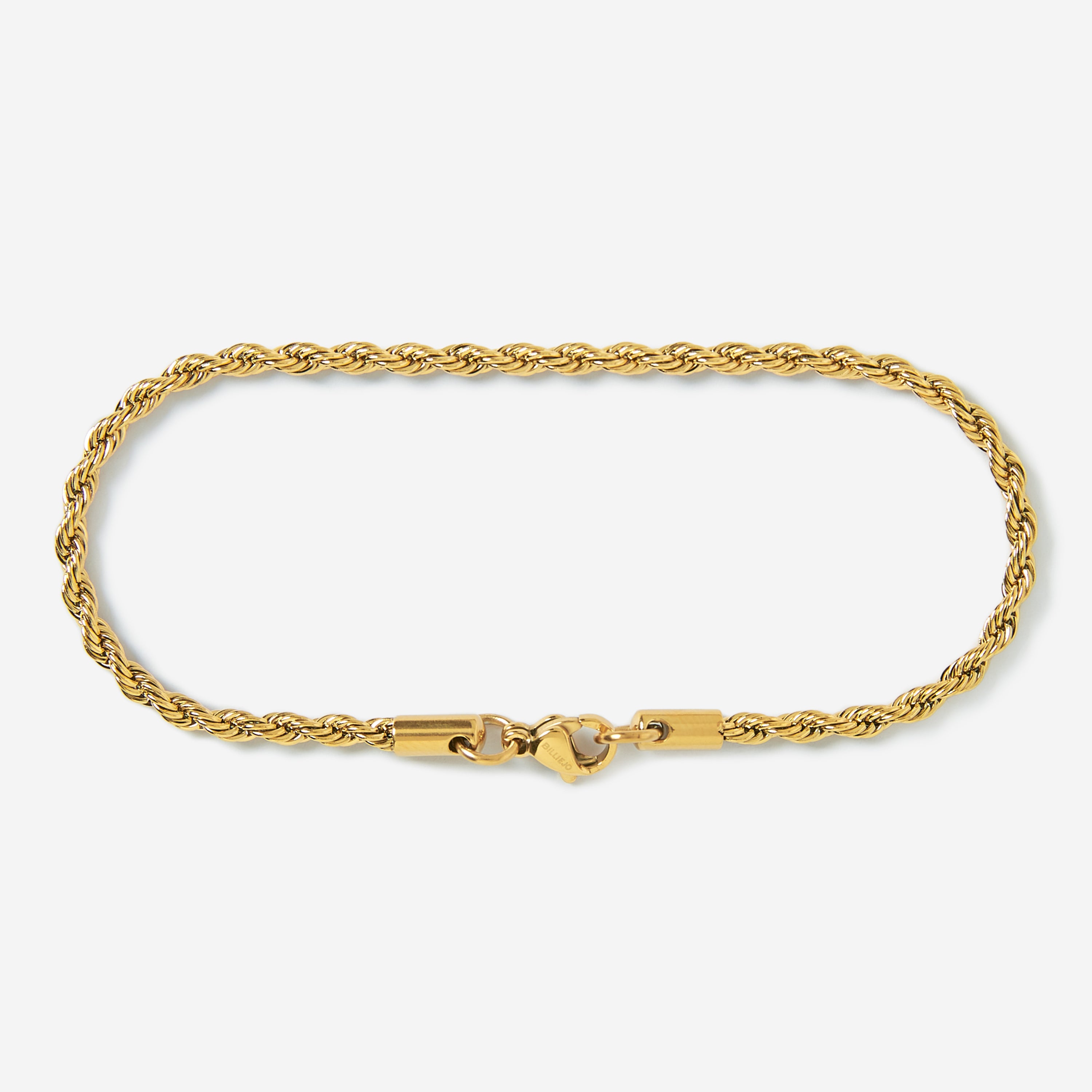 A stainless steel men's rope chain bracelet from Australian jewellery brand Billie Jo, featuring a twisted link design in a gold finish.