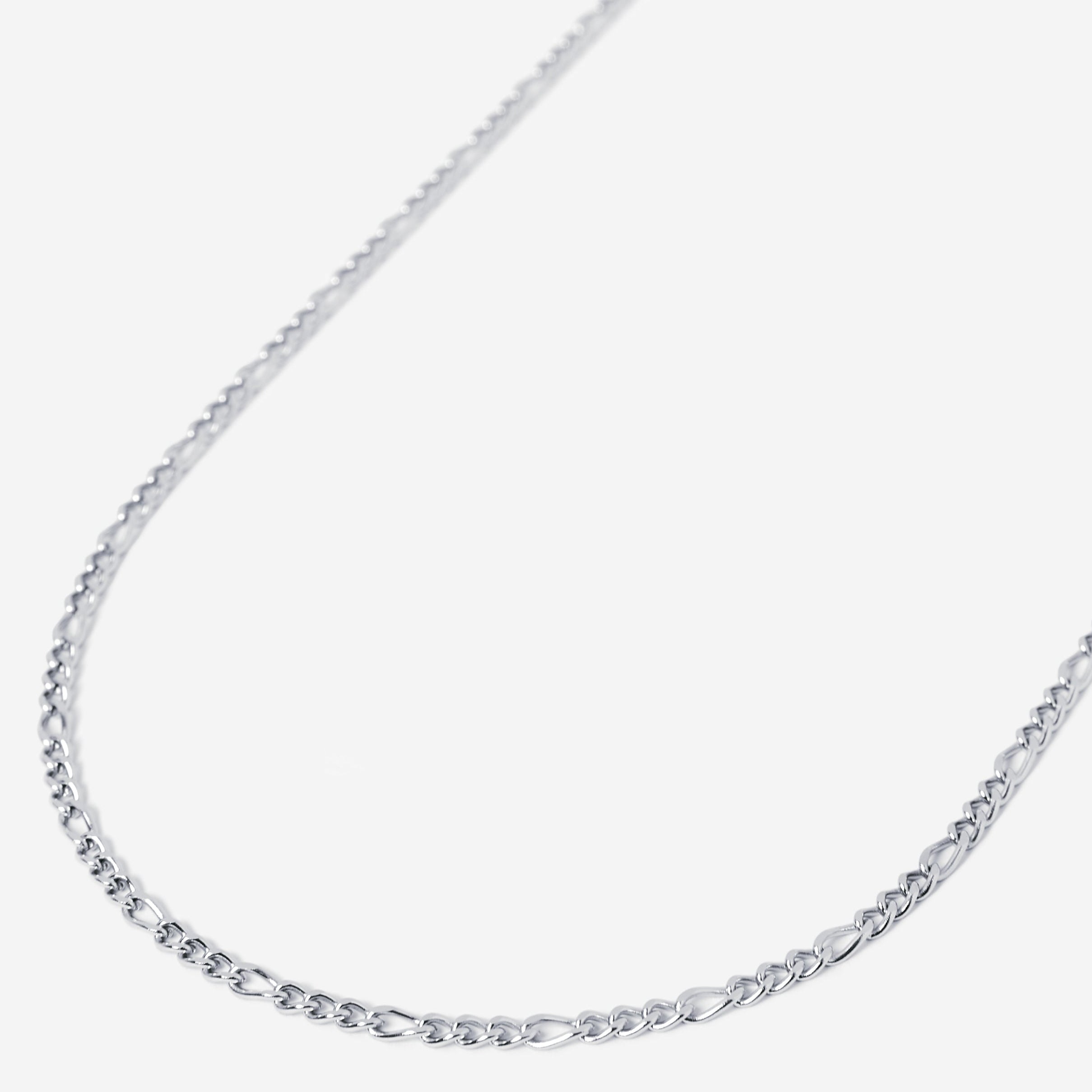 A waterproof silver stainless steel men's figaro chain necklace from Australian jewellery brand Billie Jo, featuring a thick bold alternating link design built to resist tarnish and everyday wear.