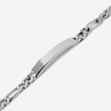 A classic men's Figaro chain ID bracelet in polished 925 sterling silver, the Persona Bracelet by Billie Jo features a clean, engravable bar.