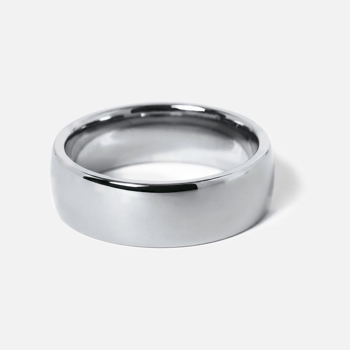 Men's Canvas Ring in 316L stainless steel, silver finish, angled view of the wide domed band, polished