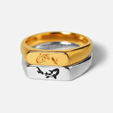 Billie Jo's Koi Stacker rings in 18k gold vermeil and 925 sterling silver, featuring an engraved koi fish design. Modern men's jewellery from Australia.
