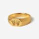 Billie Jo's 18k gold vermeil Revival Ring, a bold men's signet ring with a striking butterfly design, shot on a clean white background. A modern piece of Australian men's jewellery.