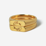 Billie Jo's 18k gold vermeil Koi Stackers rings for men. Two sleek, polished gold bands with engraved koi fish details, a modern Australian jewellery design.