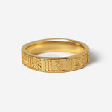 Billie Jo's Gold Relic Ring for men, an 18k gold vermeil band with a unique, ancient-inspired etched pattern. A timeless piece of Australian jewellery.