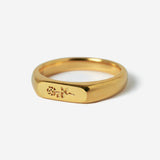 Billie Jo's 18k gold vermeil Rosa I Ring, a classic signet style for men with a detailed rose engraving. Australian designed men's jewellery.
