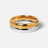 Billie Jo's 'Stackers - Silver & Gold' set. Two minimalist stacking rings in 18k gold vermeil and 925 sterling silver on a white background.