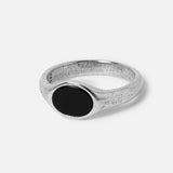 The Billie Jo ONYX 2.0 RING in 925 sterling silver, featuring a textured band and a polished oval black onyx stone. A modern men's signet ring from Australia.