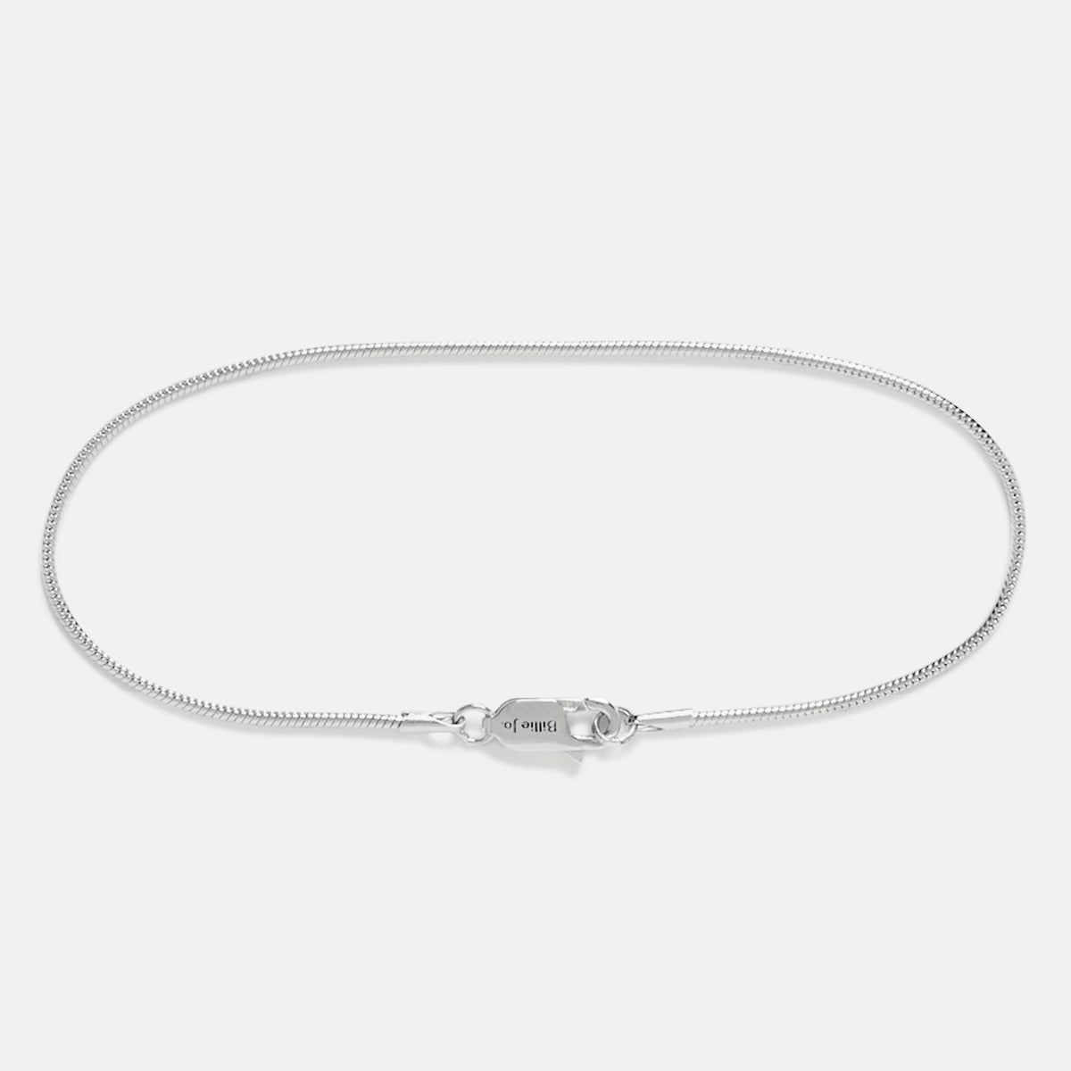 Billie Jo's classic sterling silver snake chain bracelet for men. This clean product shot showcases the fluid, minimalist design and branded clasp.