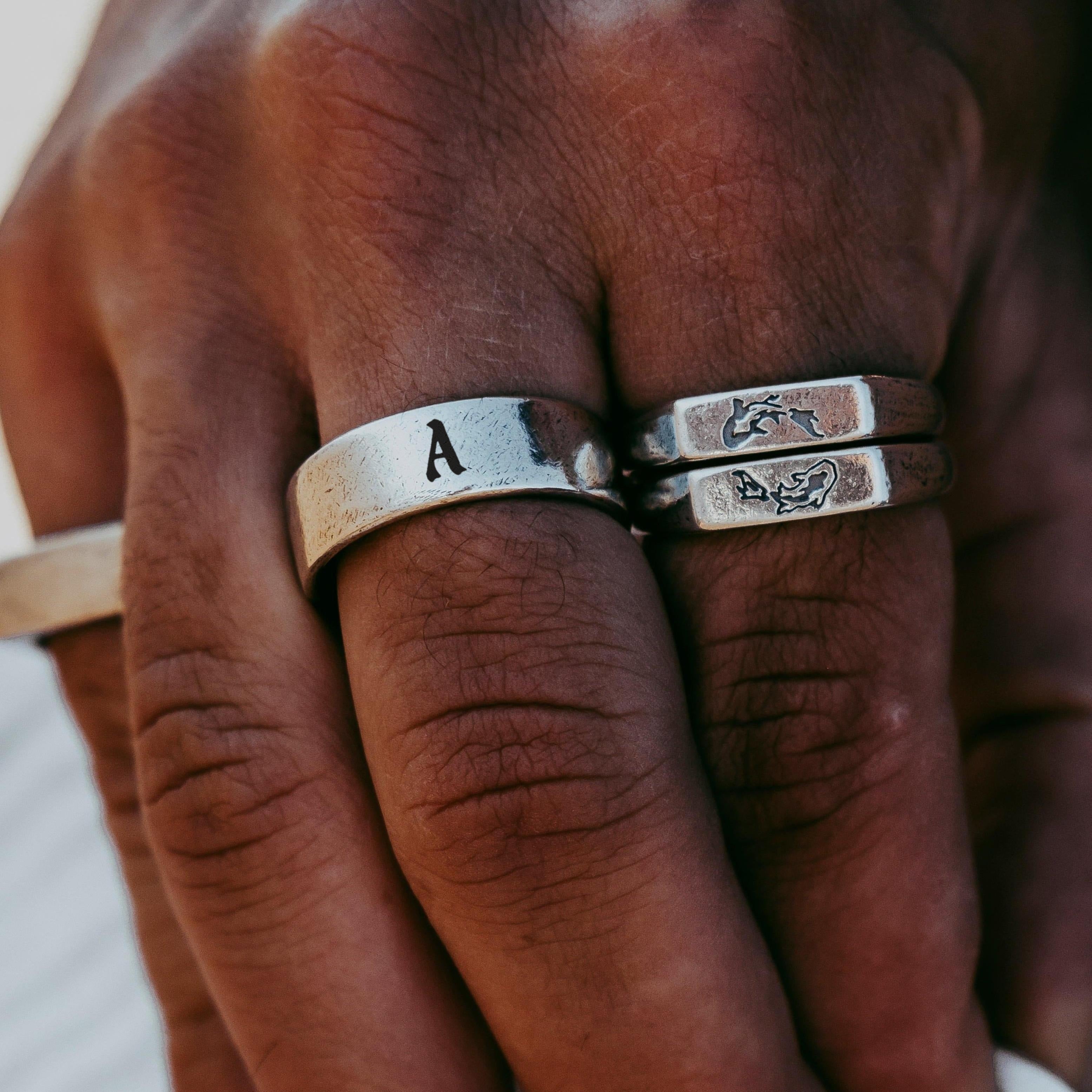 Initial Canvas Ring with the letter A, worn on a man's hand