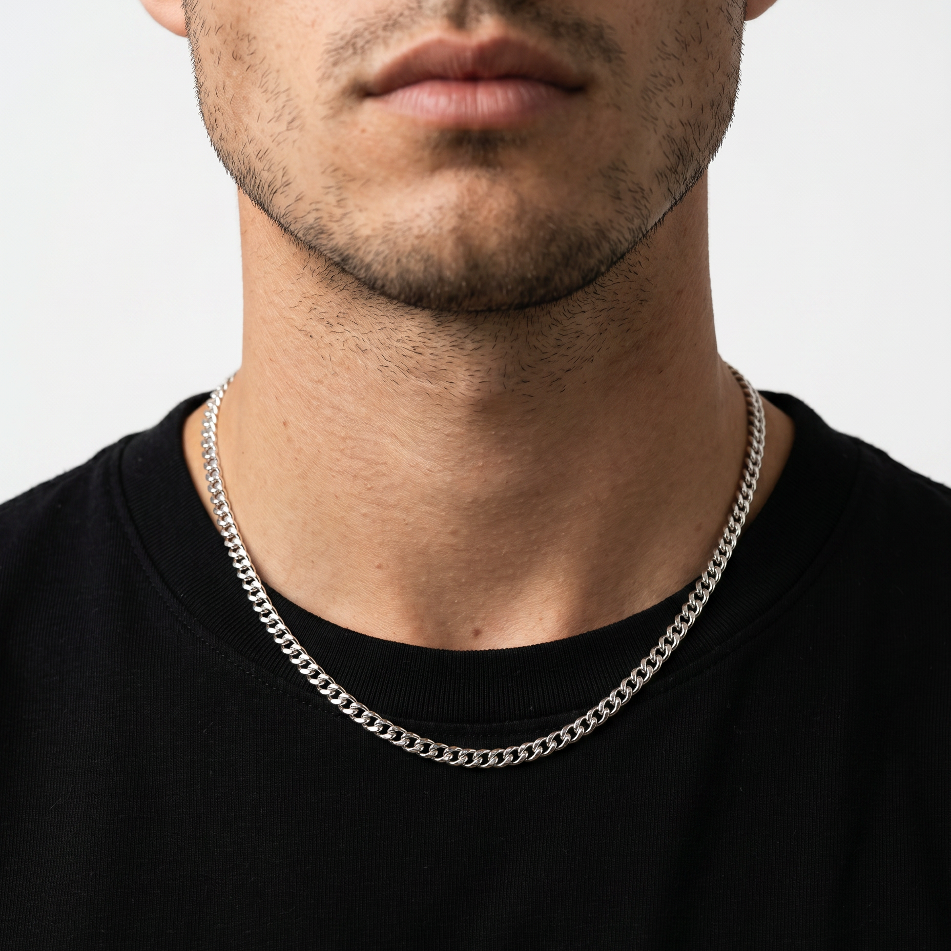 A stainless steel men's chain necklace from Australian jewellery brand Billie Jo, featuring a silver chain design