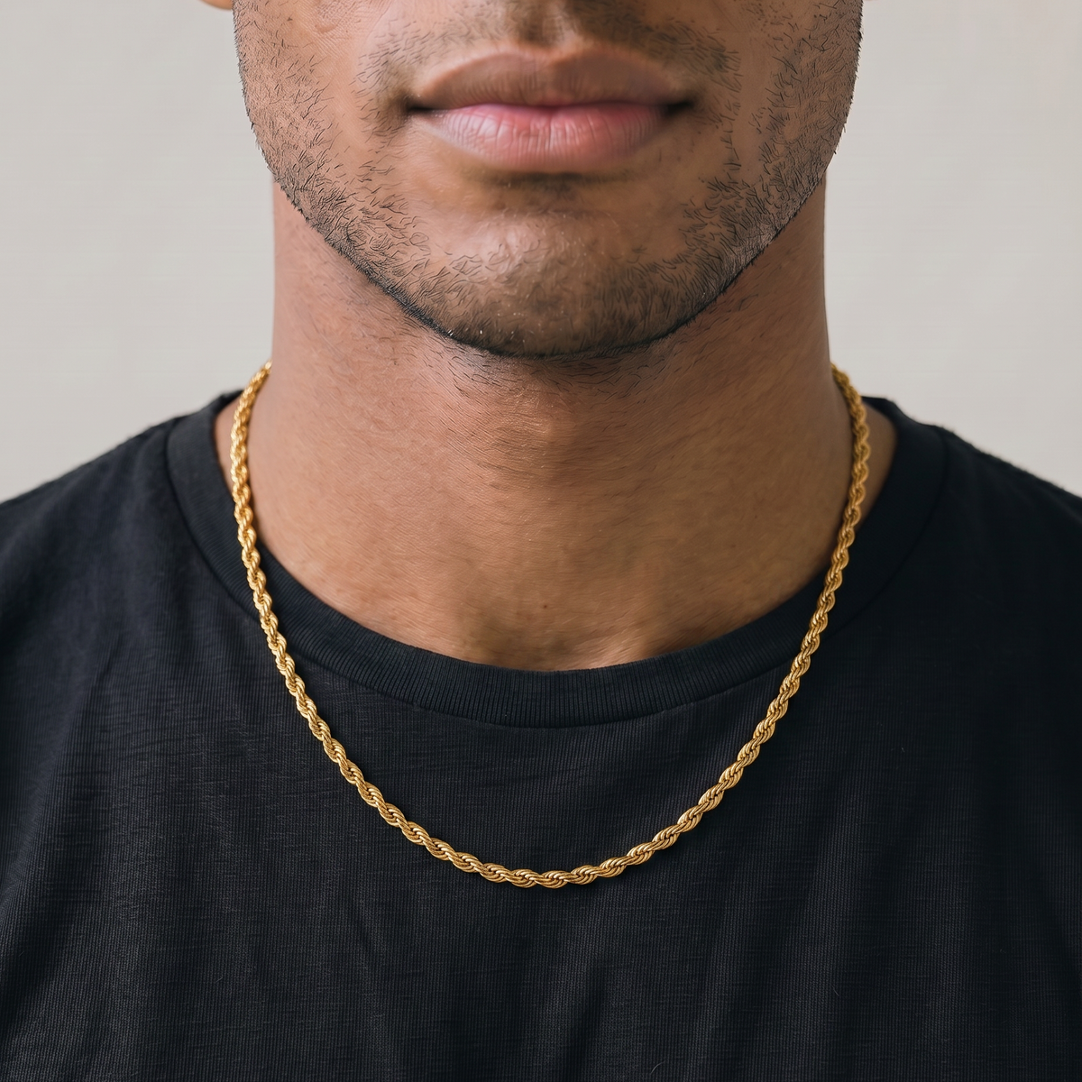 A stainless steel men's gold rope chain bracelet from Australian jewellery brand Billie Jo, featuring a twisted link design in a gold tone finish.