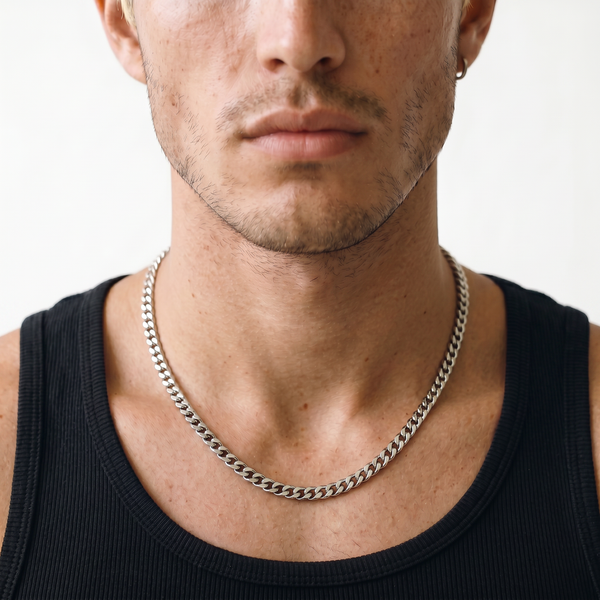 Billie Jo mens silver chain worn on a man