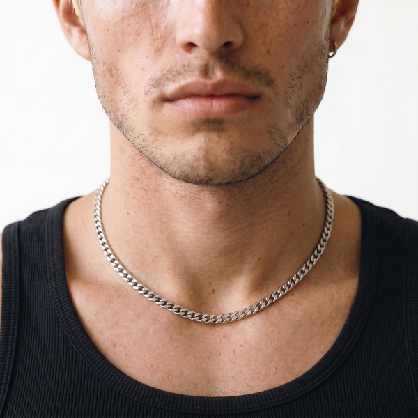 Billie Jo mens silver chain worn on a man